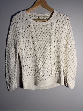 Open Knit Cream Sweater for Layering and Transitional Weather, Medium